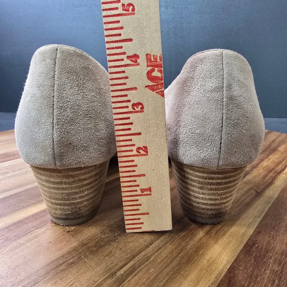 Eileen Fisher Wedge Pumps Womens 8.5 Taupe Suede dOrsay Elastic Strap Minimalist